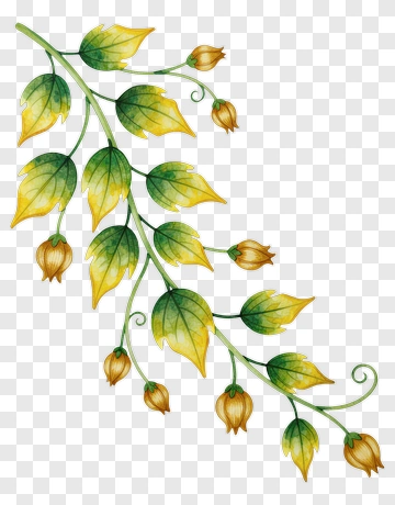 Watercolor Branch With Leaves And Buds PNG