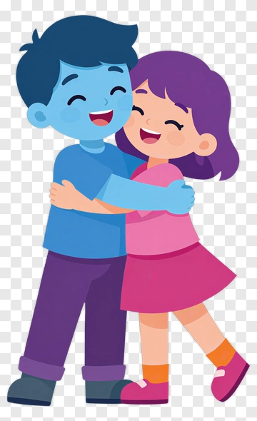 Happy Cartoon Boy And Girl Hugging PNG