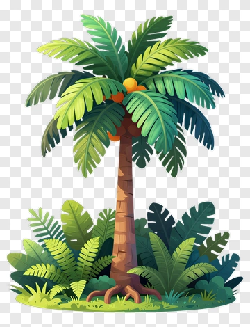 Palm Tree With Coconut Fruit PNG