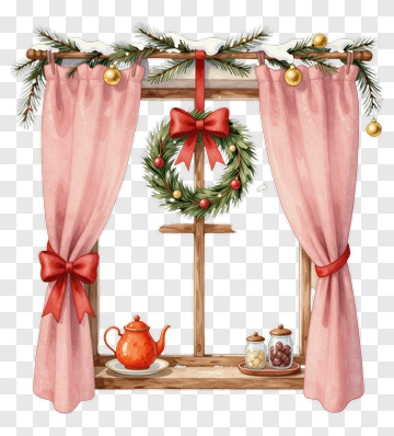 Cozy Window With Festive Wreath PNG