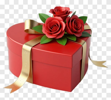 Red Heart Gift Box With Roses PNG