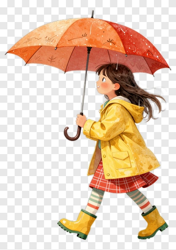 Child With Colorful Umbrella In Rain PNG