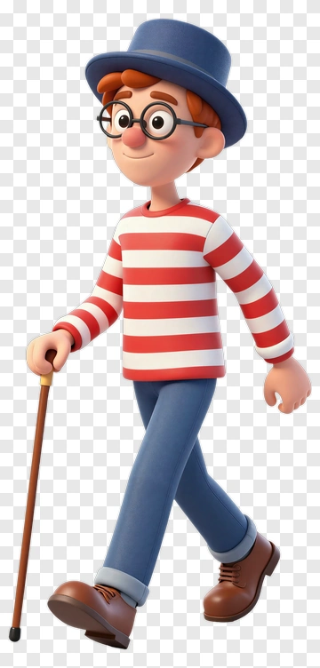 Cartoon Man In Hat And Stripes Walking PNG