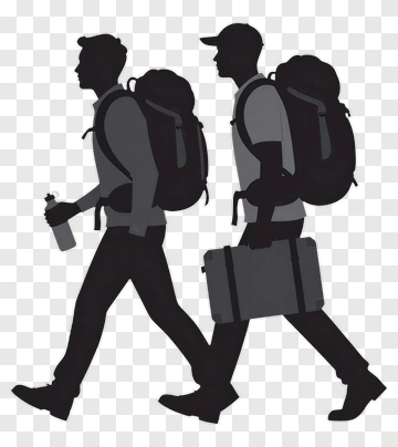 Two Hikers Walking With Gear PNG