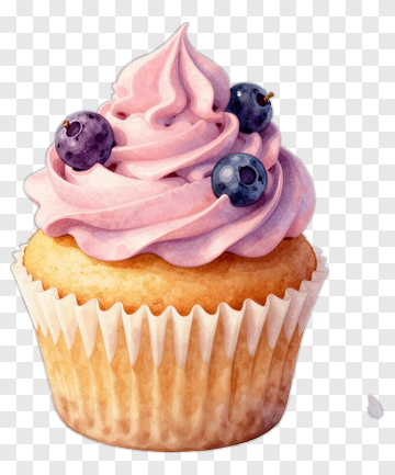 Delicious Pink Cupcake With Blueberries PNG