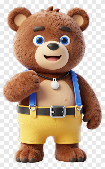 Happy Cartoon Bear In Blue Suspenders PNG