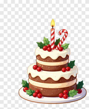 Birthday Cake With Candle And Candy Cane PNG
