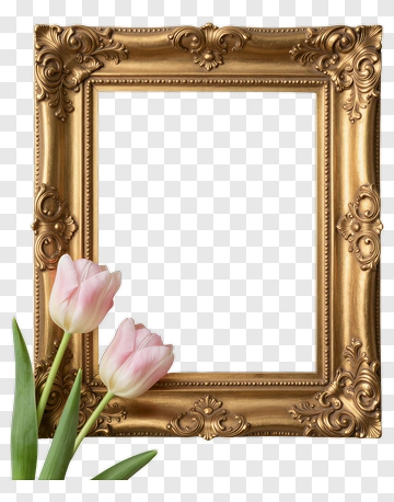 Gold Ornate Frame With Pink Tulips PNG