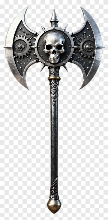 Mechanical War Axe With Skull PNG