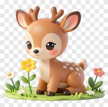 Cute Fawn Figurine With Flowers PNG