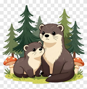 Otter Family In Forest PNG