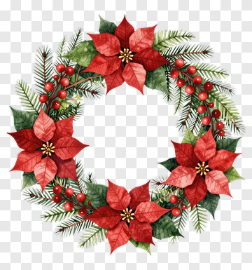 Christmas Wreath With Poinsettias PNG