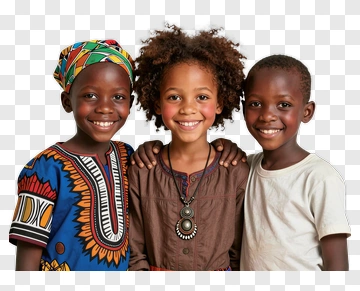 Three Smiling Children In Traditional Attire PNG