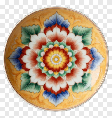 Ceramic Plate With Floral Mandala Design PNG