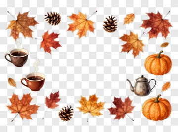 Autumn Leaves Coffee And Pumpkins PNG
