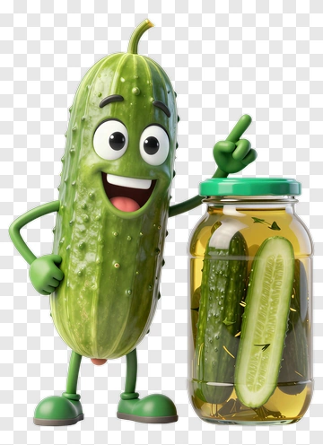 Cartoon Pickle Character With Jar PNG