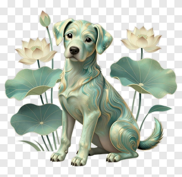 Cyan And Gold Dog With Lotus PNG