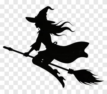 Silhouette Of A Witch Flying On A Broom PNG