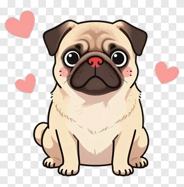 Cute Pug Dog With Hearts PNG