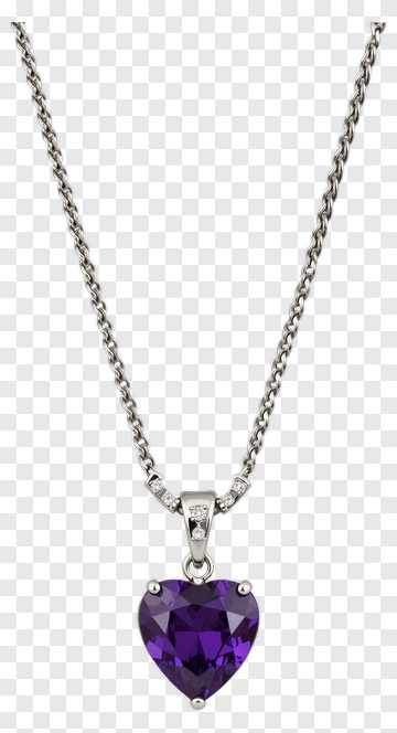 Heart Shaped Amethyst Pendant On Silver Chain PNG