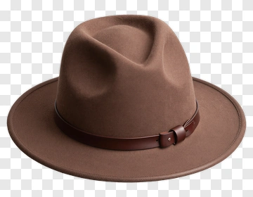 Classic Brown Fedora Hat With Leather Band PNG