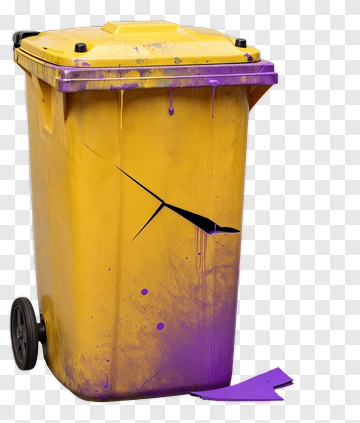Yellow Trash Can With Purple Paint And Crack PNG