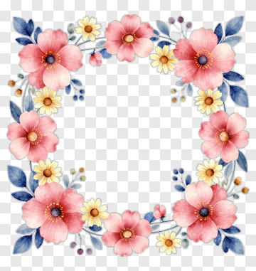 Pink And Yellow Floral Frame PNG