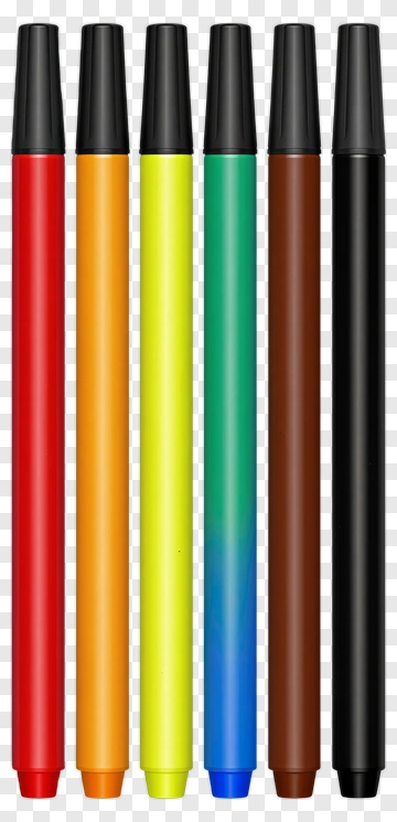 Six Colorful Markers In A Row PNG