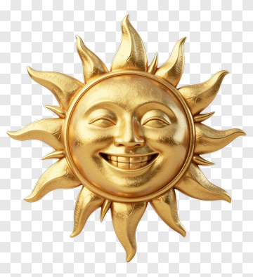 Golden Smiling Sun Face PNG
