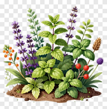 Herb Garden With Flowers And Berries PNG