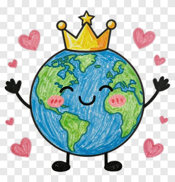 Cartoon Earth Wearing Crown PNG