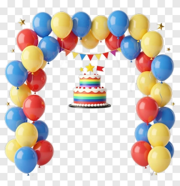 Birthday Cake Under Balloon Arch PNG