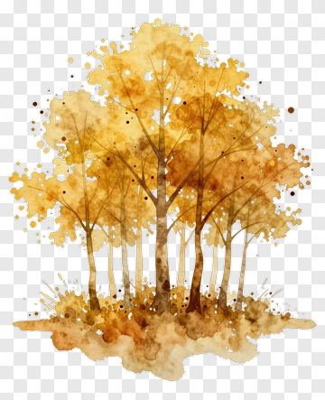 Autumn Trees Watercolor Scene PNG