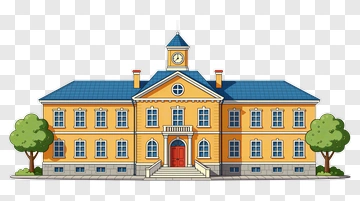 Cartoon School Building With Clock Tower PNG