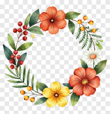 Watercolor Floral Wreath With Berries PNG