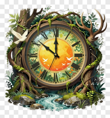 Forest Clock With Birds And Antlers PNG
