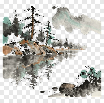 Chinese Ink Wash Mountain Landscape PNG