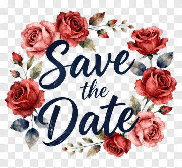 Save The Date With Red Roses PNG