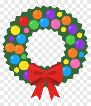Colorful Wreath With Red Bow PNG