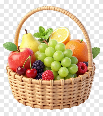 Fruit Basket With Grapes And Cherries PNG