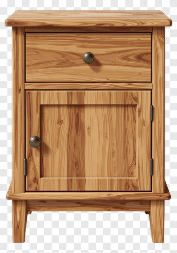Wooden Nightstand With Drawer And Cabinet PNG