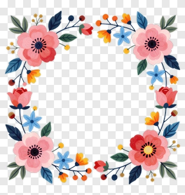 Flower Wreath With Pink And Blue Blooms PNG