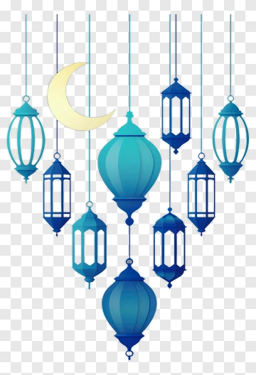 Blue Lanterns And Moon PNG