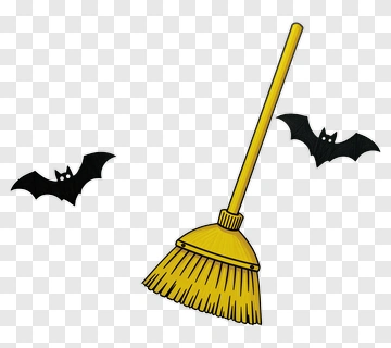 Yellow Broom With Flying Bats PNG