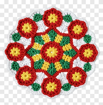 Crocheted Doily With Flower Pattern PNG