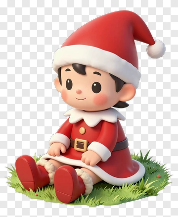 Cute Christmas Elf Sitting On Grass PNG