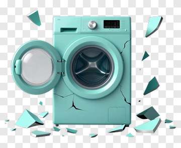 Cyan Washing Machine Breaking Apart PNG
