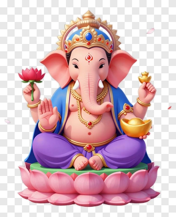 Ganesha With Lotus And Gold PNG