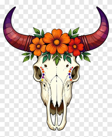 Bull Skull With Flower Crown PNG