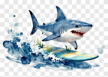 Shark Surfing On A Colorful Board PNG